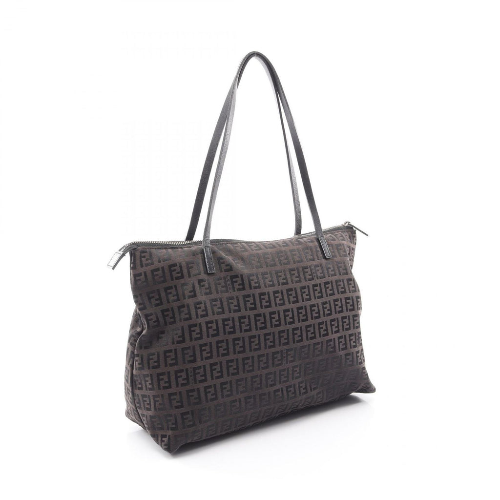 Fendi Tote Zucchino Dark Brown Canvas Leather — view 2