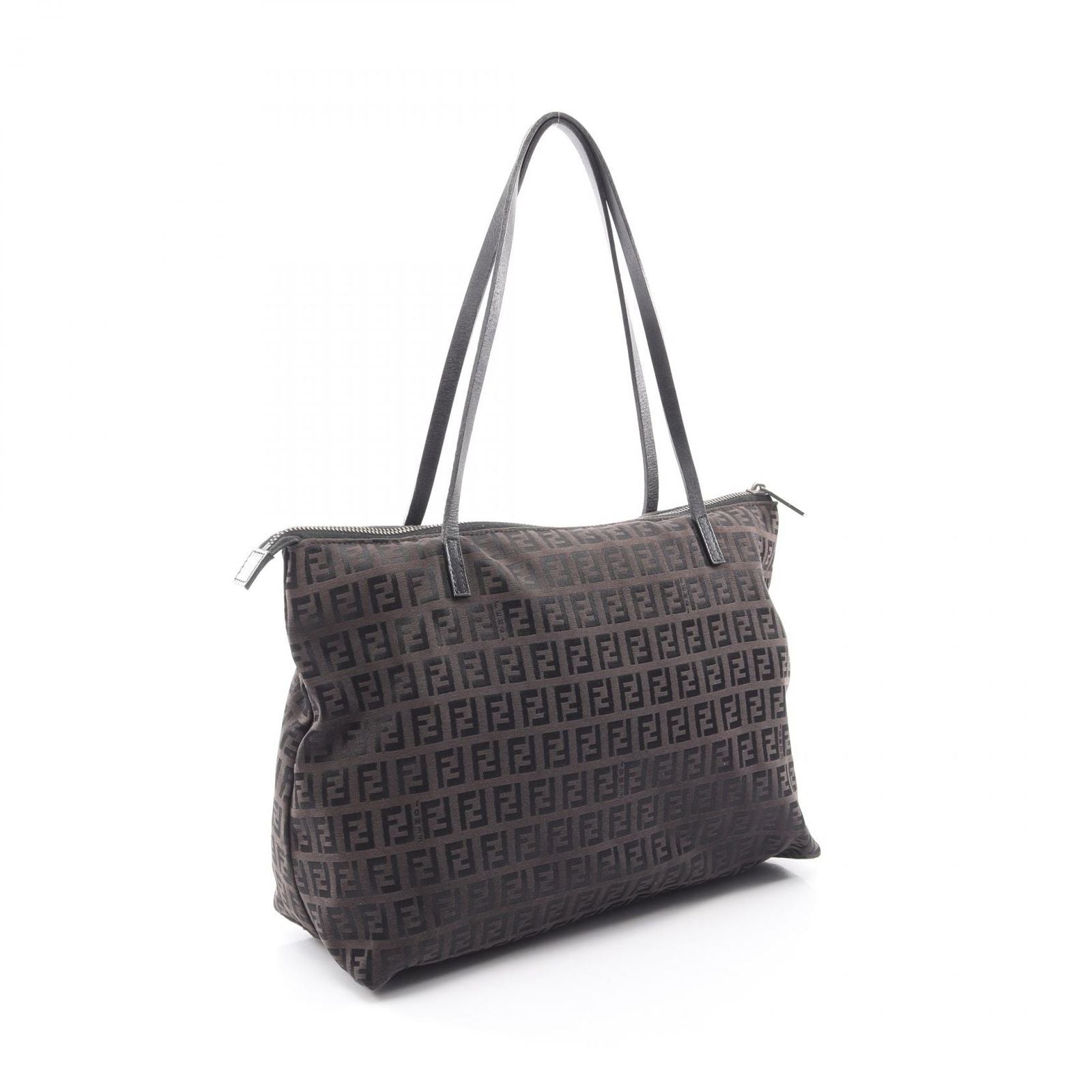 Fendi Tote Zucchino Dark Brown Canvas Leather — view 2