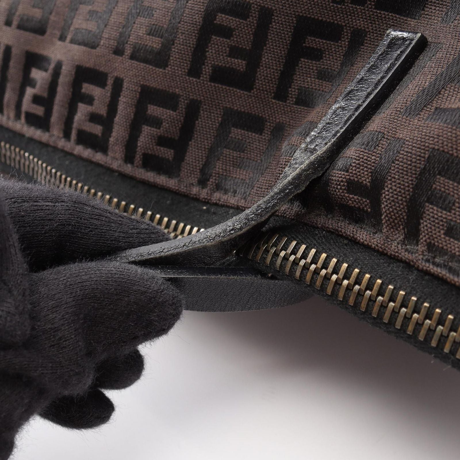 Fendi Tote Zucchino Dark Brown Canvas Leather — view 6