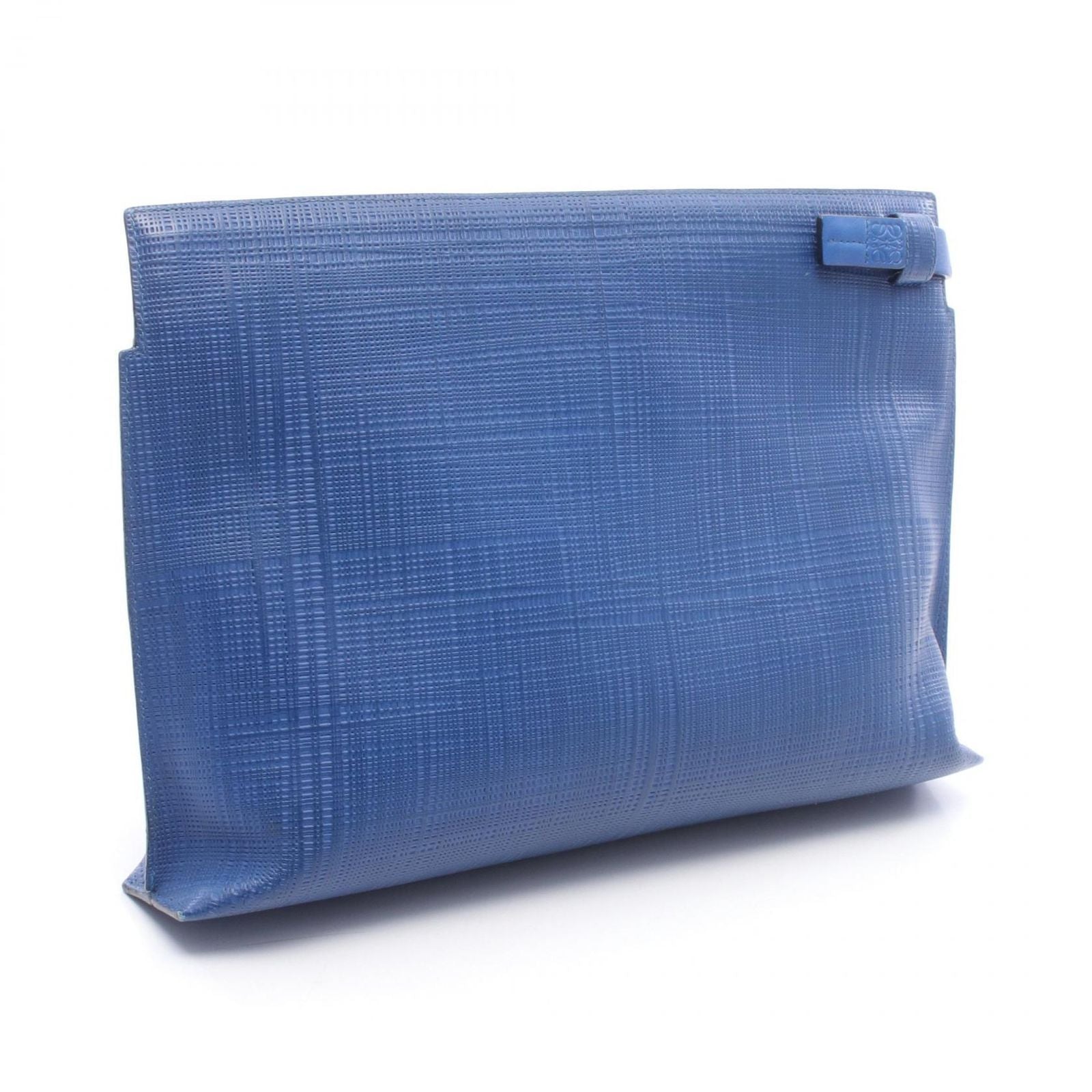 Loewe Clutch T Pouch Anagram Linen Blue Leather — view 2