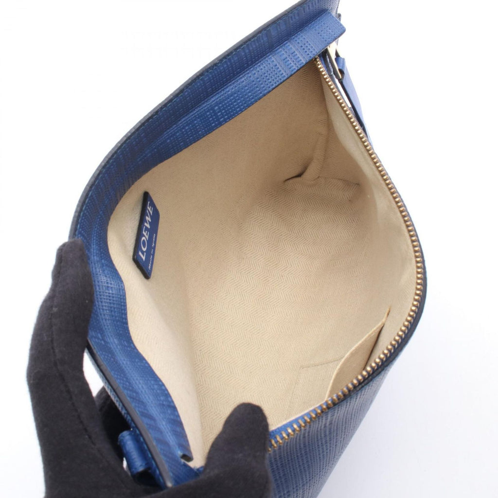 Loewe Clutch T Pouch Anagram Linen Blue Leather — view 3