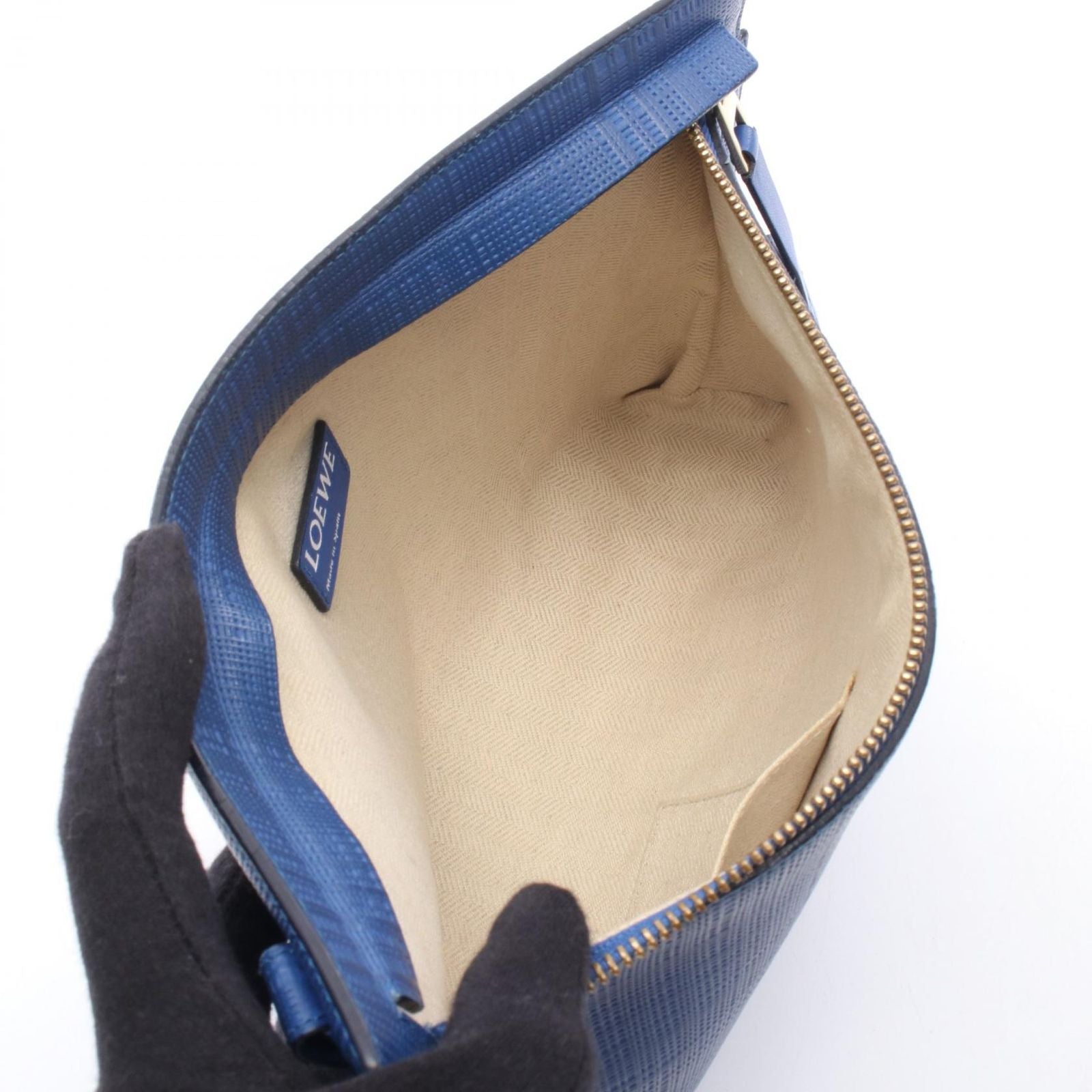 Loewe Clutch T Pouch Anagram Linen Blue Leather — view 3