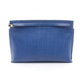 Loewe Clutch T Pouch Anagram Linen Blue Leather