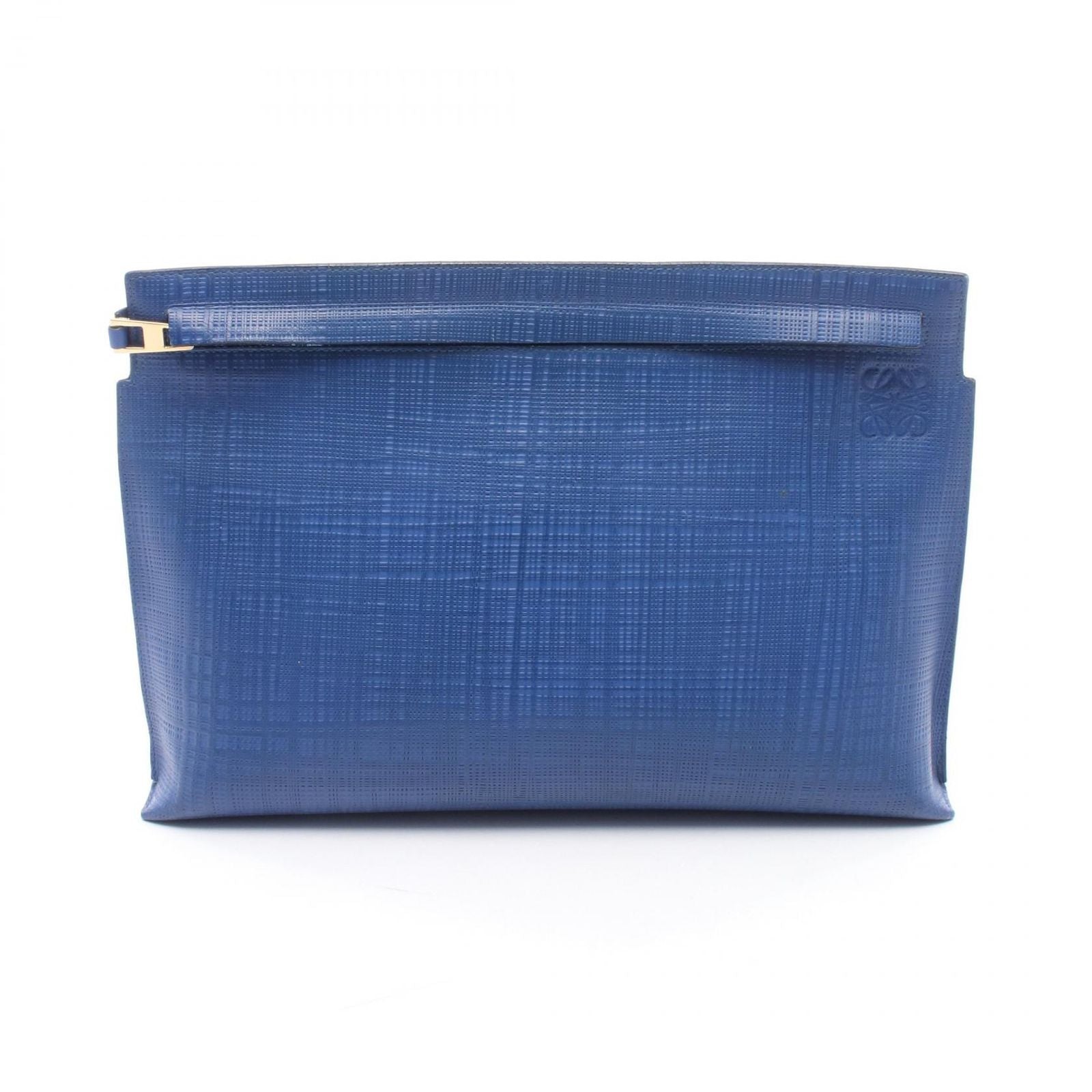 Loewe Clutch T Pouch Anagram Linen Blue Leather