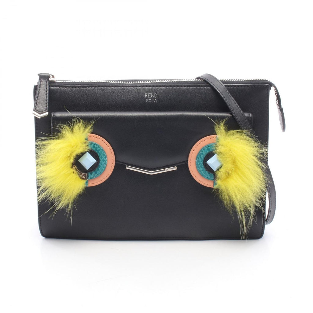Fendi Shoulder Bag Bugs Mon Star Black Leather
