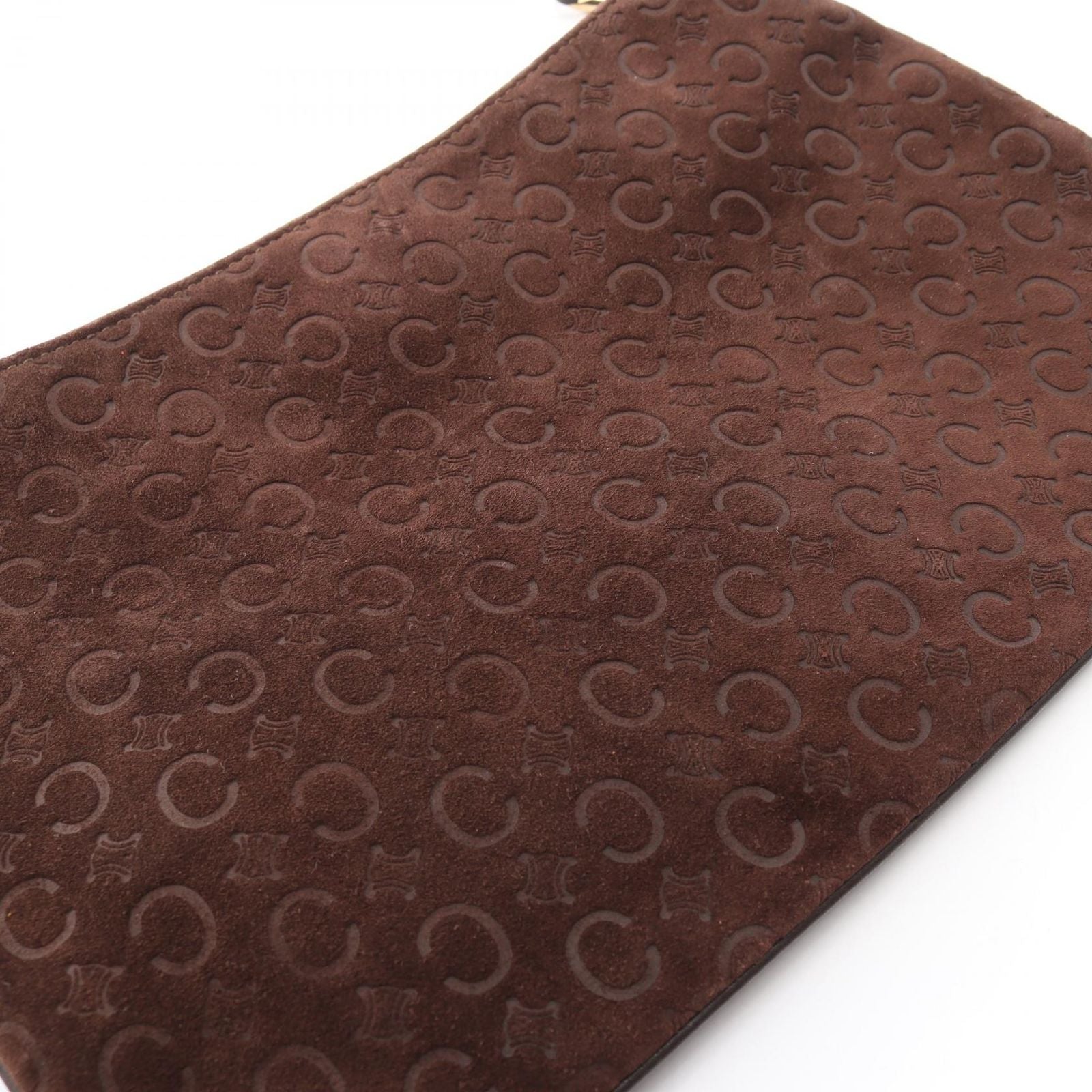 Celine Shoulder Bag C Blason Dark Brown Suede Leather — view 9