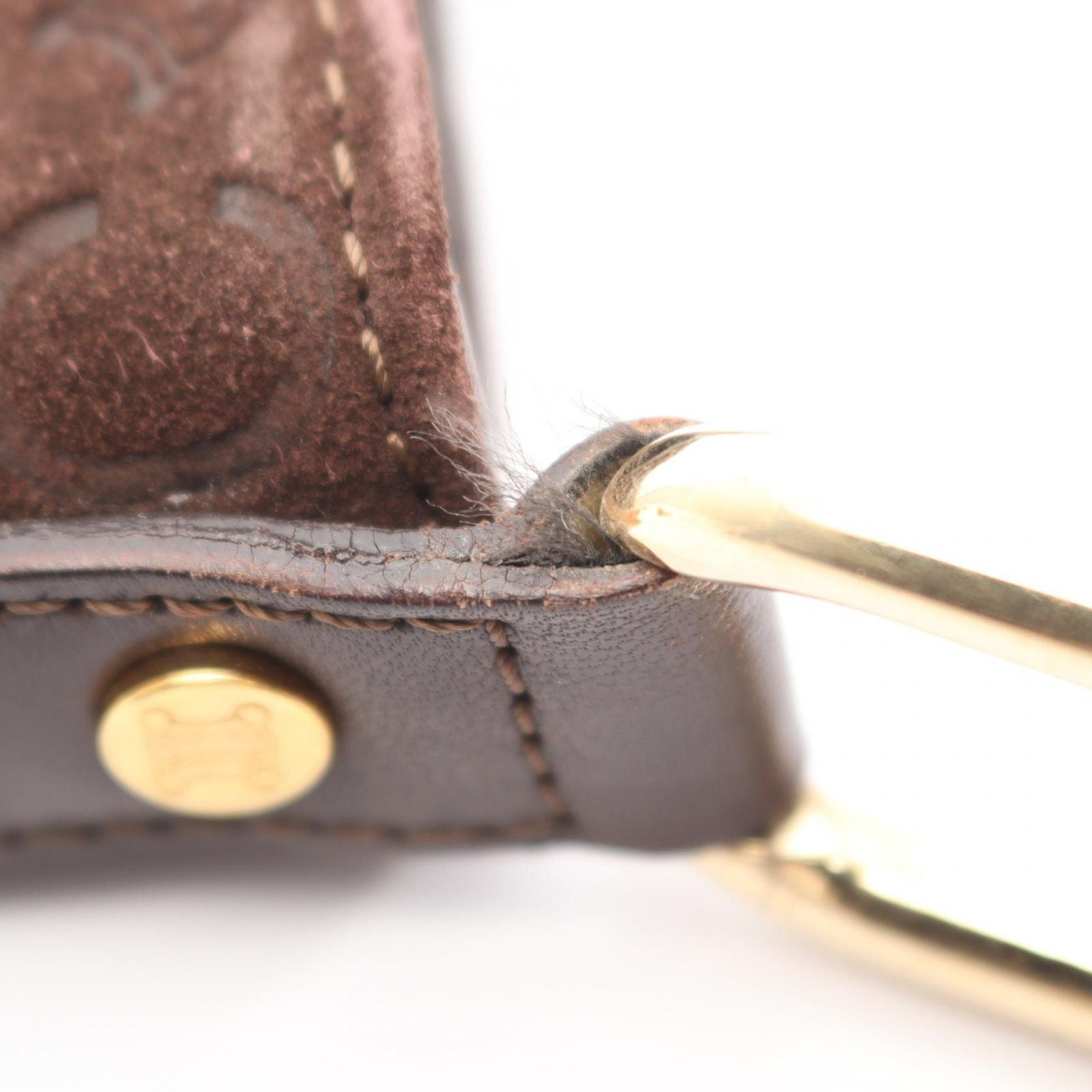 Celine Shoulder Bag C Blason Dark Brown Suede Leather — view 6