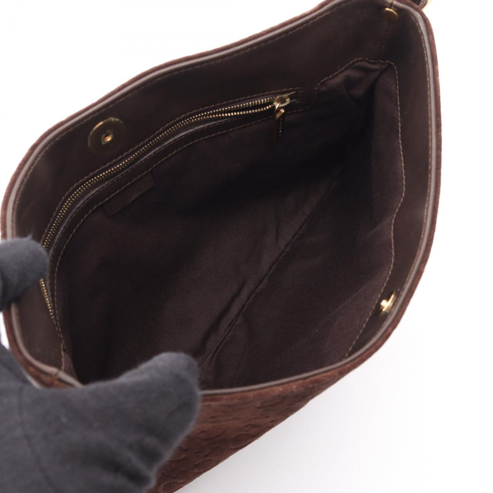 Celine Shoulder Bag C Blason Dark Brown Suede Leather — view 3