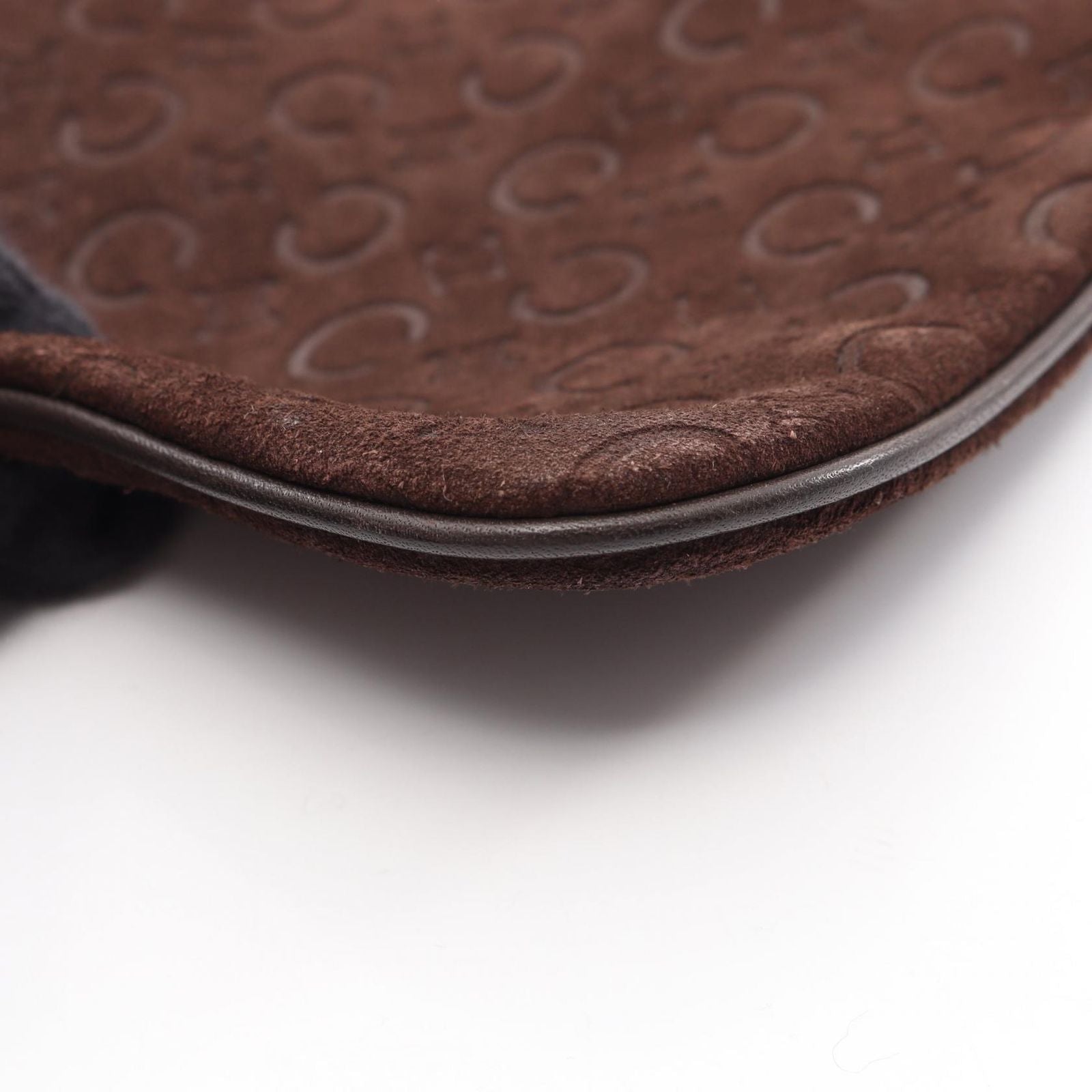 Celine Shoulder Bag C Blason Dark Brown Suede Leather — view 8