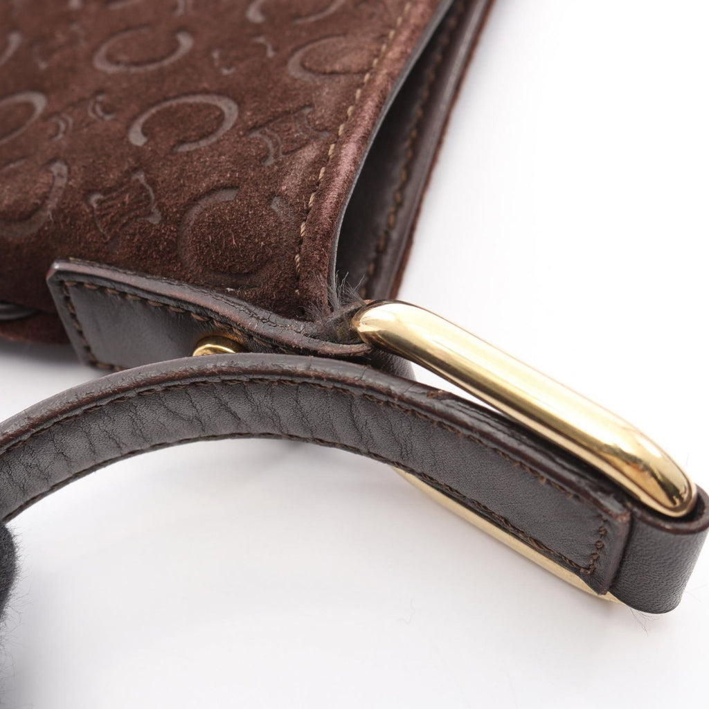 Celine Shoulder Bag C Blason Dark Brown Suede Leather — view 7