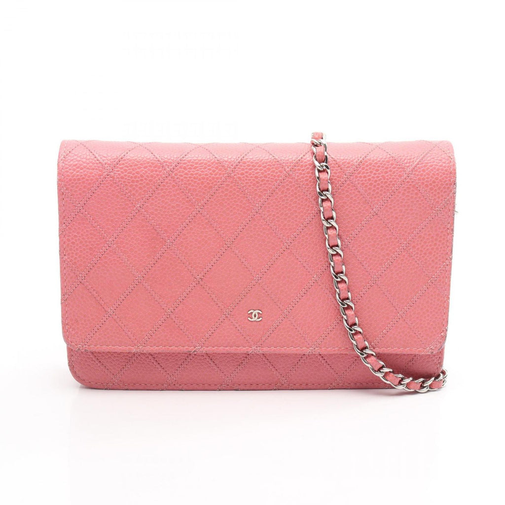 Chanel Shoulder Bag Quilted Pink Caviar Leather Chain Wallet