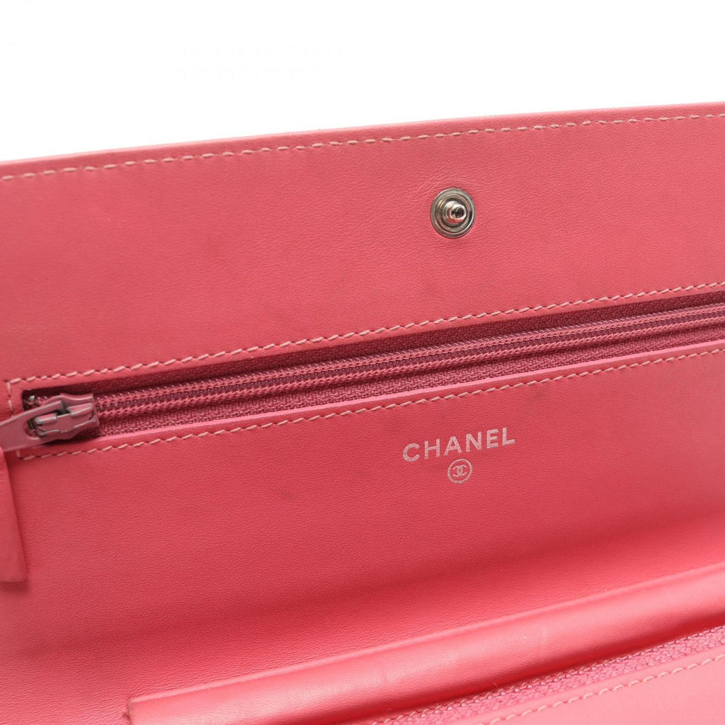 Chanel Shoulder Bag Quilted Pink Caviar Leather Chain Wallet — view 8