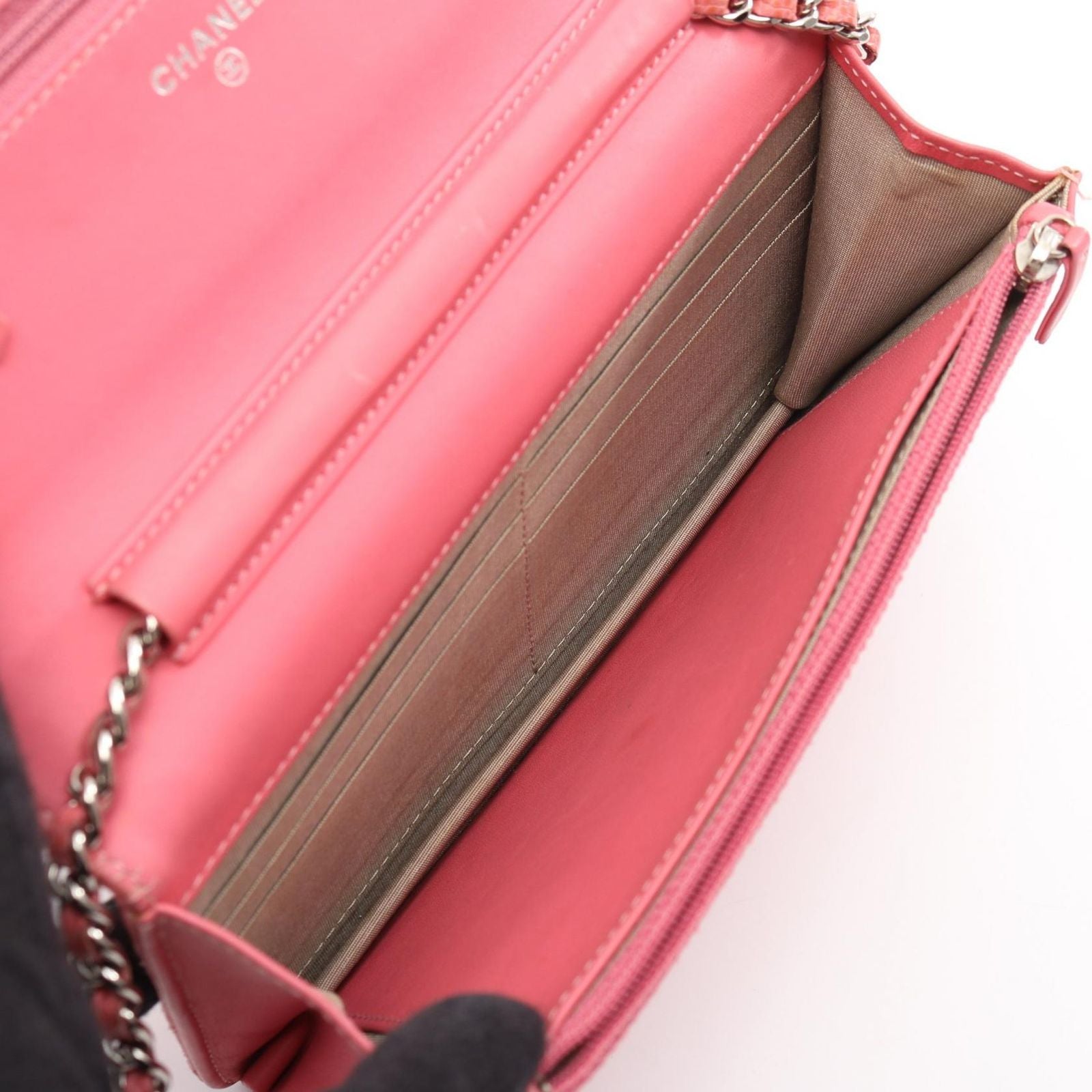 Chanel Shoulder Bag Quilted Pink Caviar Leather Chain Wallet — view 3