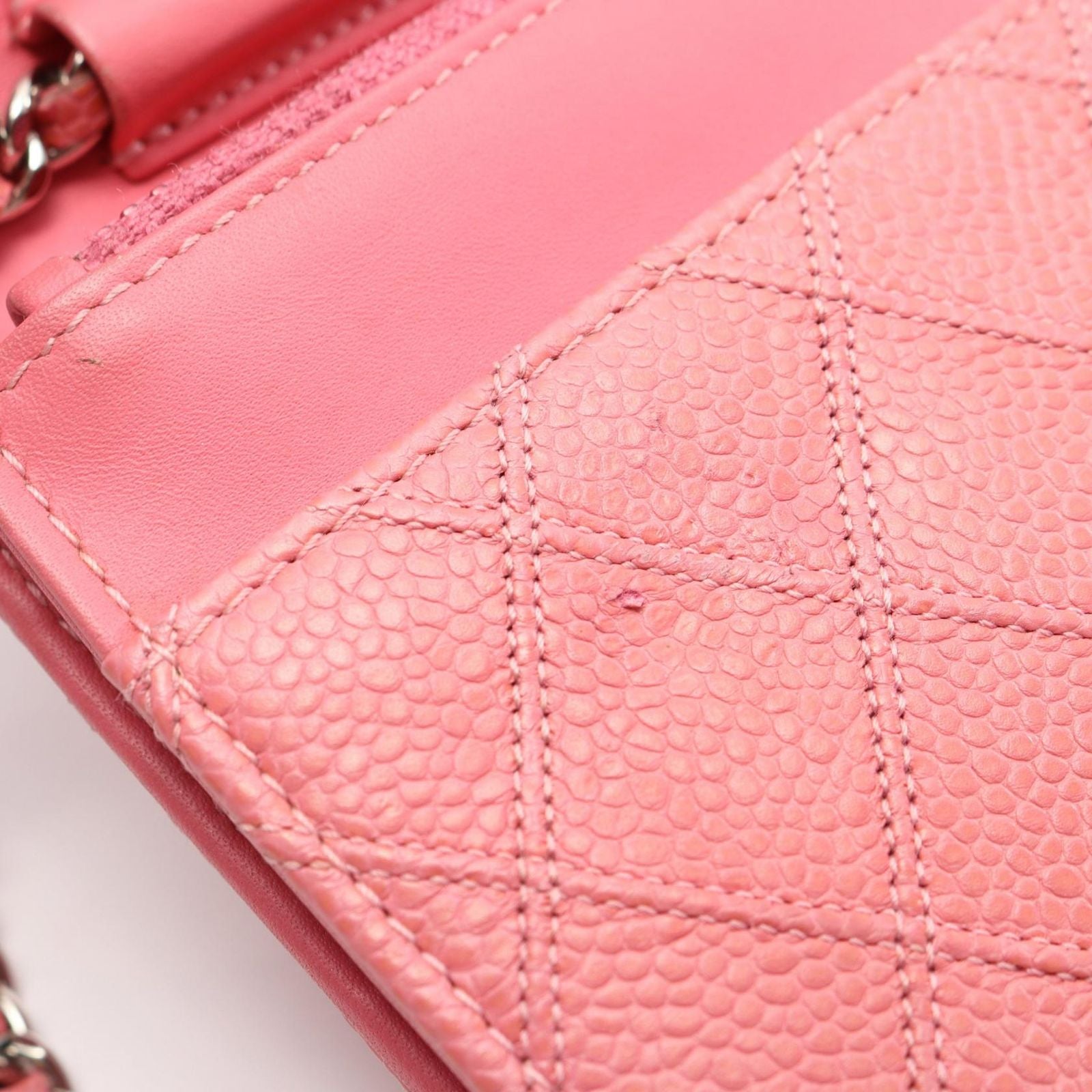 Chanel Shoulder Bag Quilted Pink Caviar Leather Chain Wallet — view 7