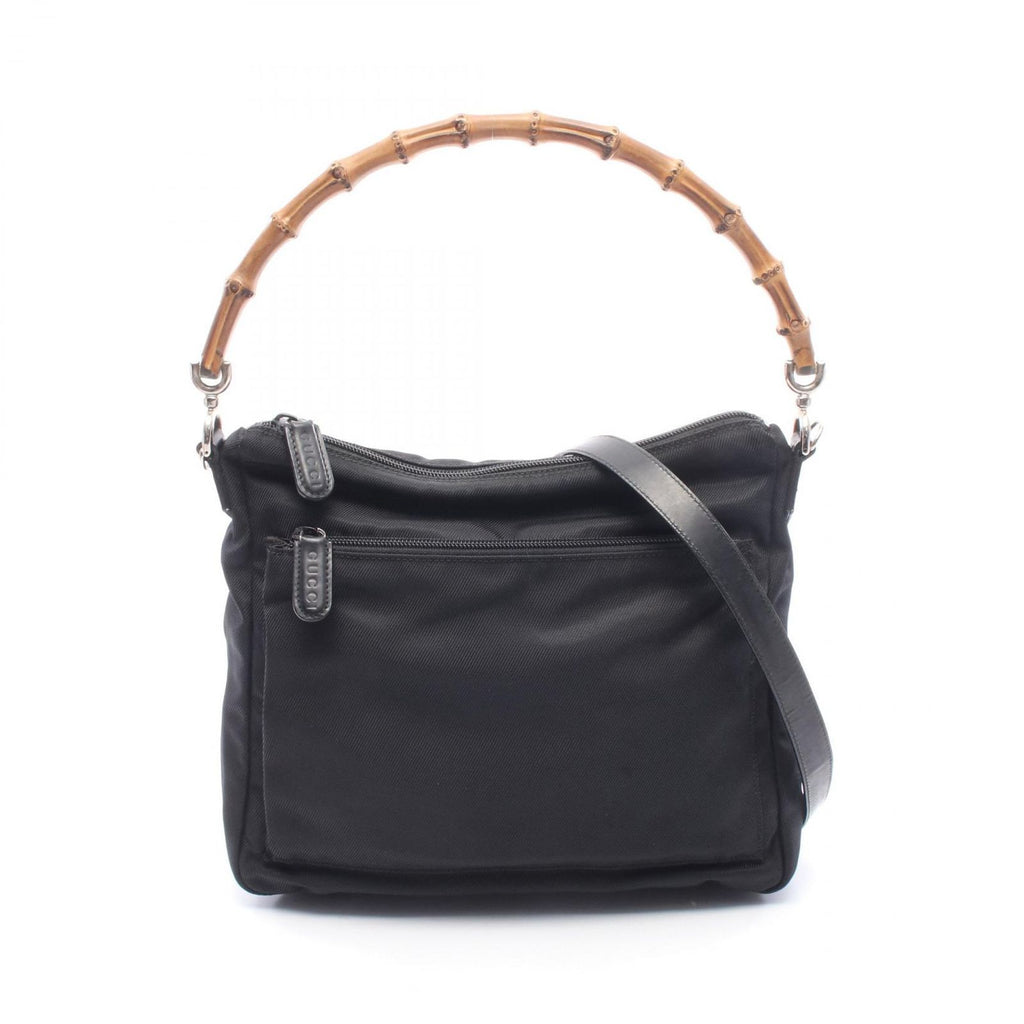 Gucci Bamboo 2-Way Black Canvas Leather Shoulder
