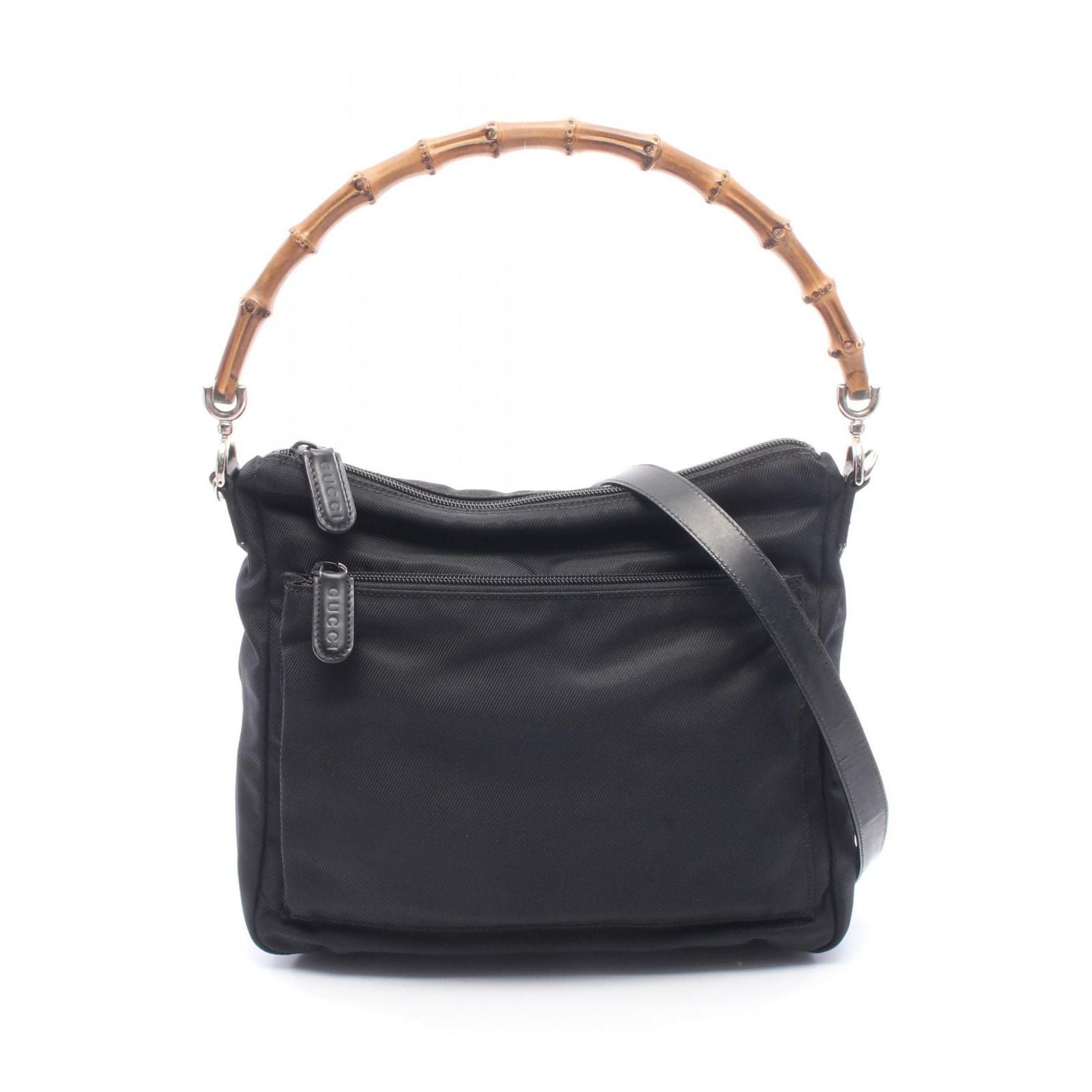 Gucci Bamboo 2-Way Black Canvas Leather Shoulder
