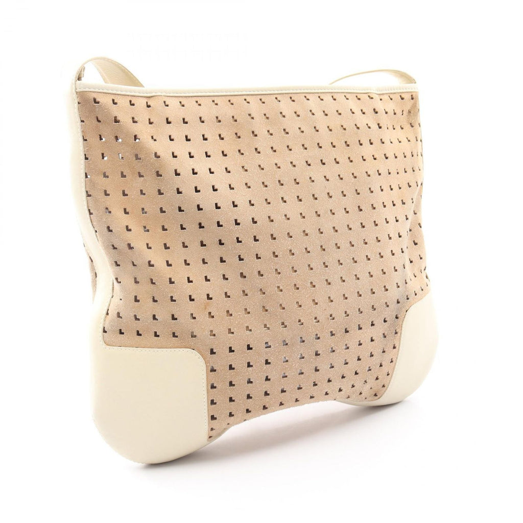 Loewe Shoulder Bag Perforated Brown Ivory Suede Leather Anagram — view 2