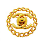 Chanel Brooch Vintage CC Logo Turnlock Gold Plated