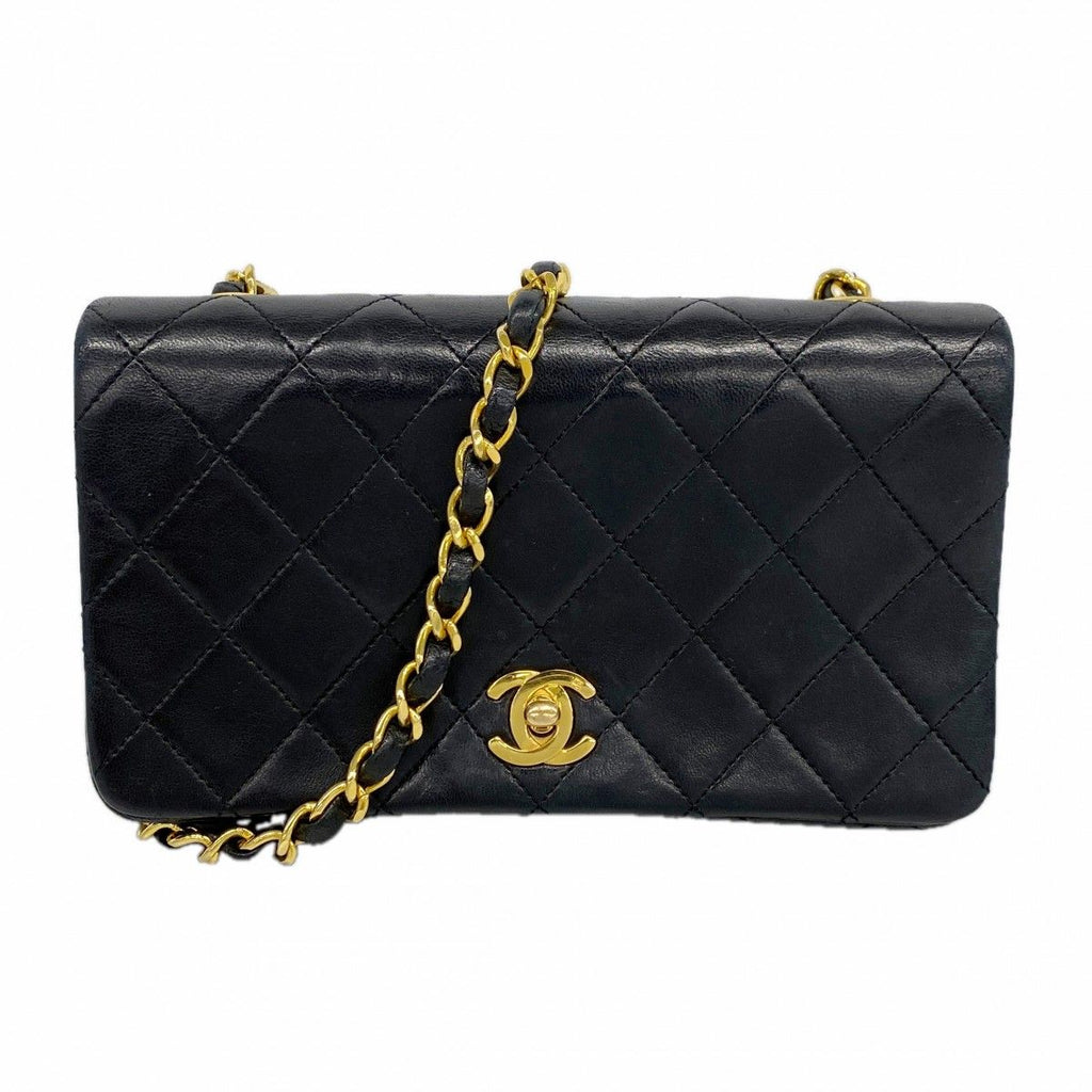 Chanel Shoulder Bag Quilted Lambskin Black Gold