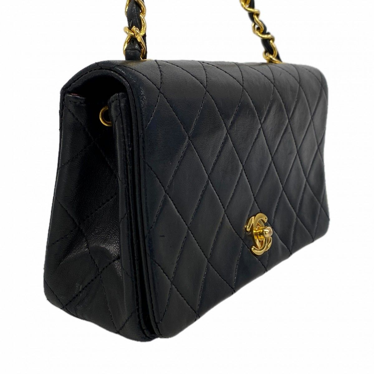 Chanel Shoulder Bag Quilted Lambskin Black Gold — view 2