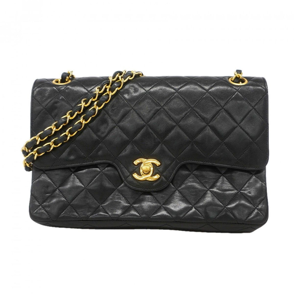 Chanel Shoulder Bag Quilted Lambskin Black Gold