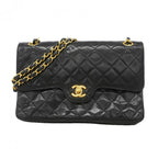 Chanel Shoulder Bag Quilted Lambskin Black Gold