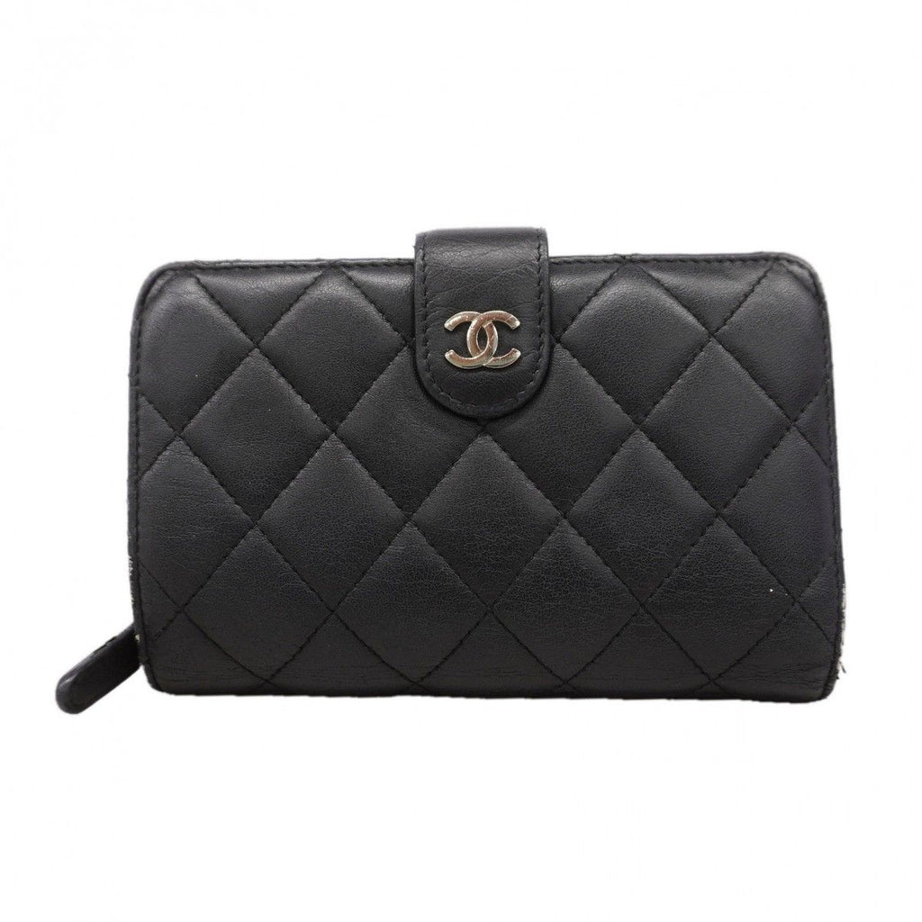 Chanel Wallet Quilted Lambskin Black Silver
