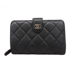 Chanel Wallet Quilted Lambskin Black Silver