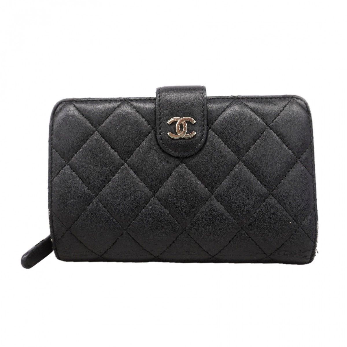 Chanel Wallet Quilted Lambskin Black Silver