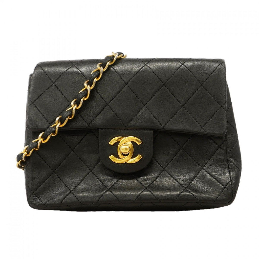 Chanel Shoulder Bag Quilted Lambskin Black Gold