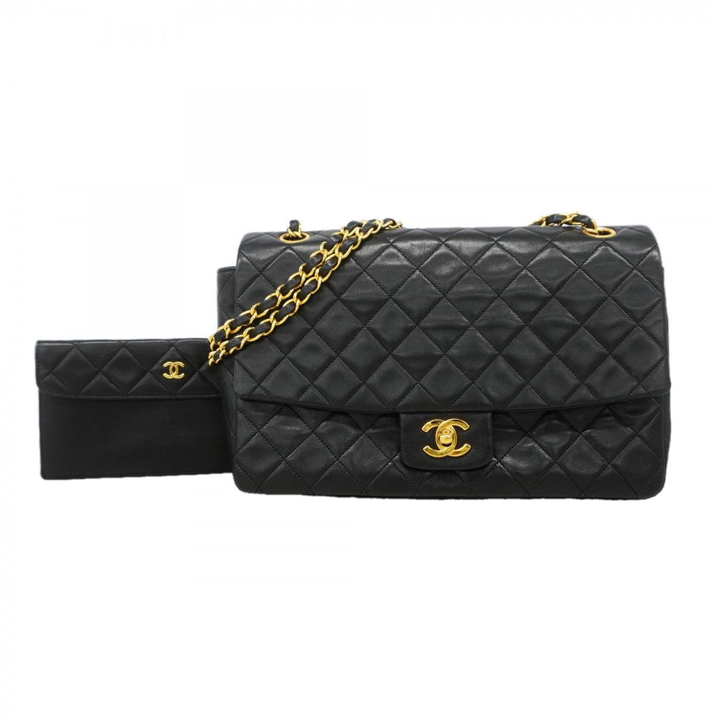 Chanel Shoulder Bag Quilted Lambskin Black Gold