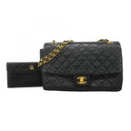 Chanel Shoulder Bag Quilted Lambskin Black Gold