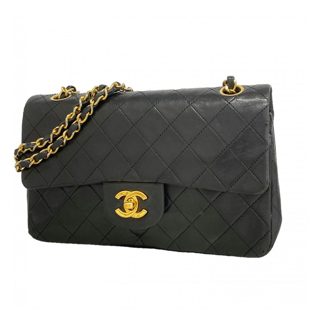 Chanel Shoulder Bag Quilted Lambskin Black Gold