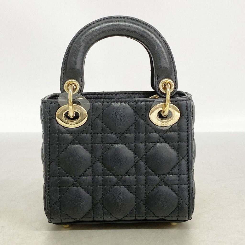 Dior Handbag Cannage Lady Leather Black Champagne Gold — view 9