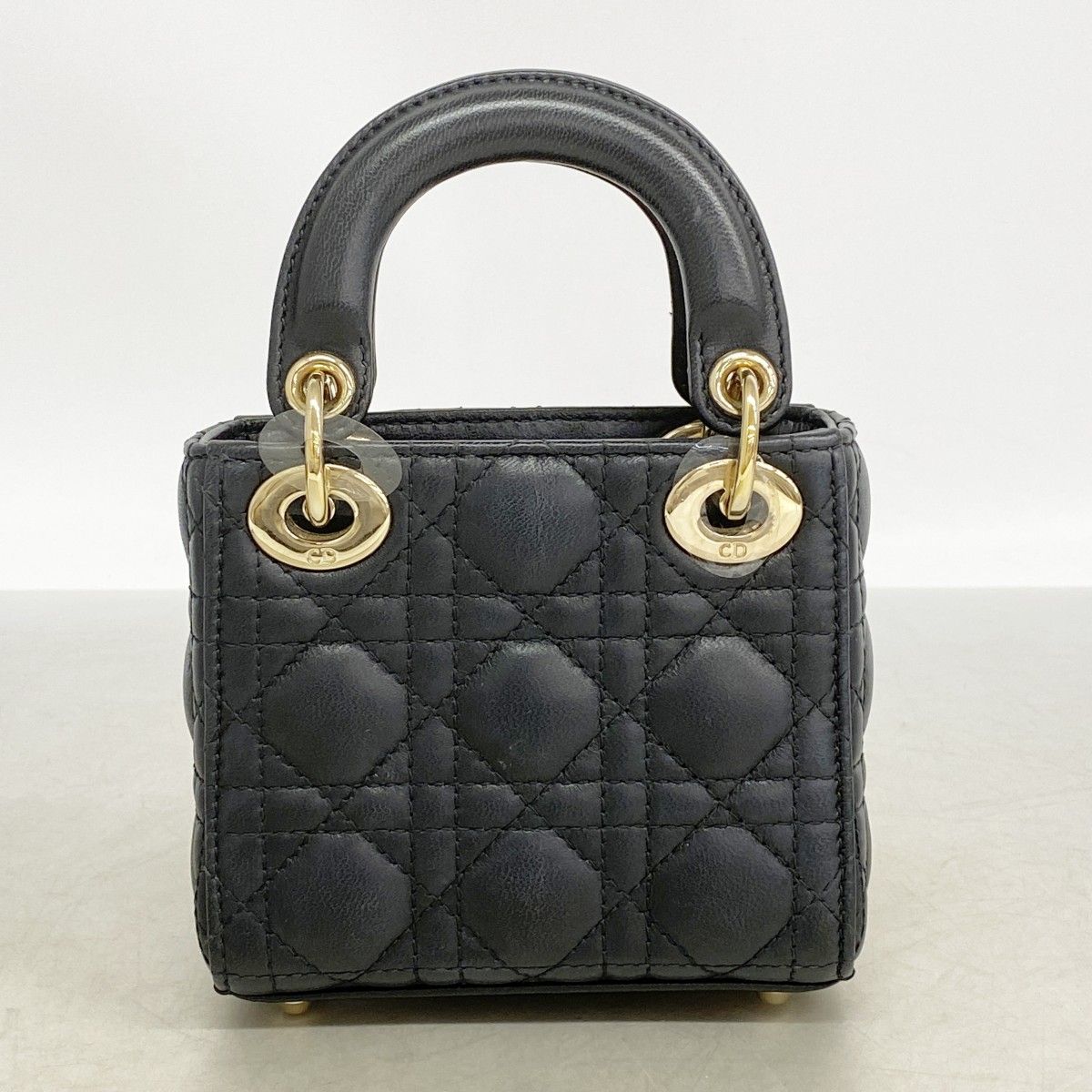 Dior Handbag Cannage Lady Leather Black Champagne Gold — view 9