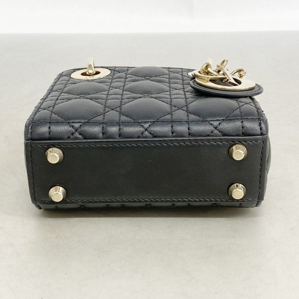 Dior Handbag Cannage Lady Leather Black Champagne Gold — view 3