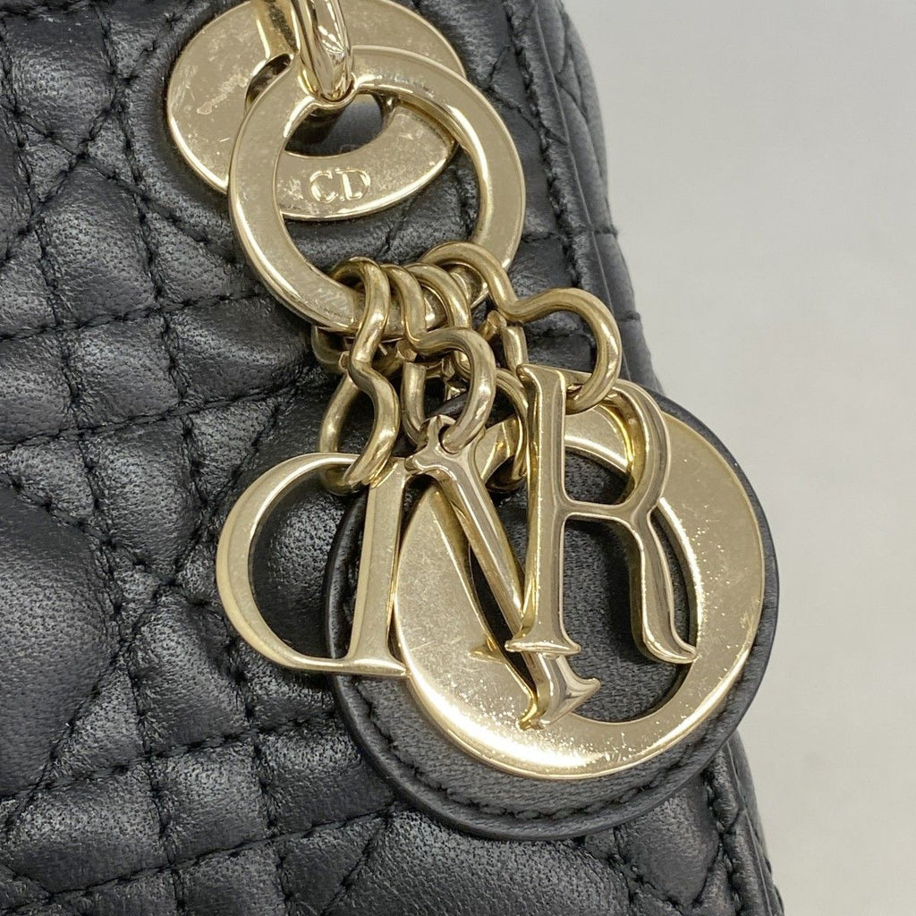 Dior Handbag Cannage Lady Leather Black Champagne Gold — view 8