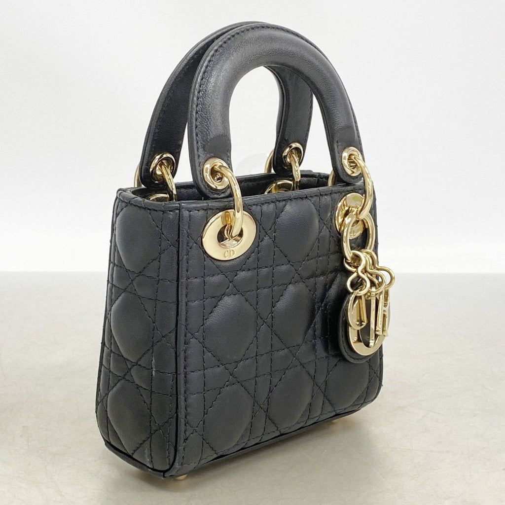 Dior Handbag Cannage Lady Leather Black Champagne Gold — view 2