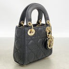 Dior Handbag Cannage Lady Leather Black Champagne Gold — view 2