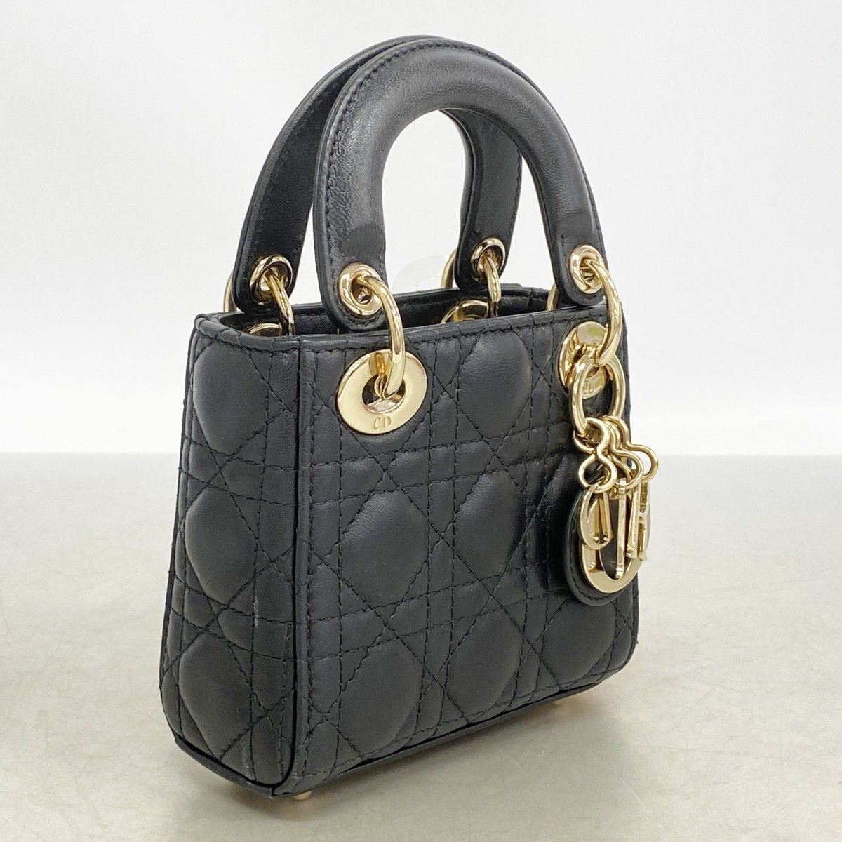 Dior Handbag Cannage Lady Leather Black Champagne Gold — view 2