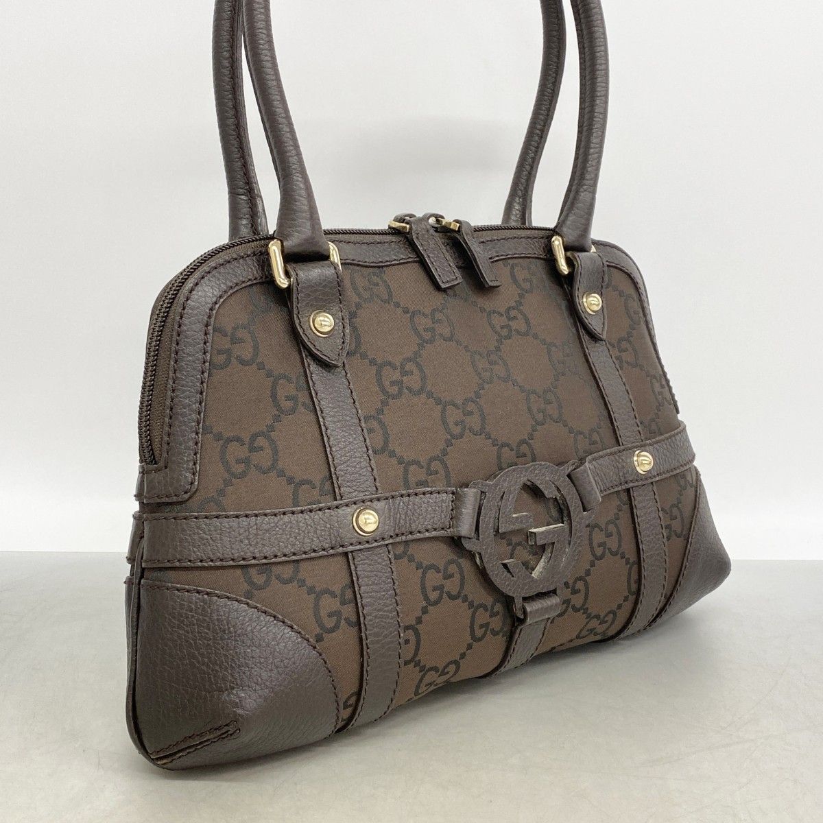 Gucci Handbag GG Nylon Brown Champagne Gold — view 2