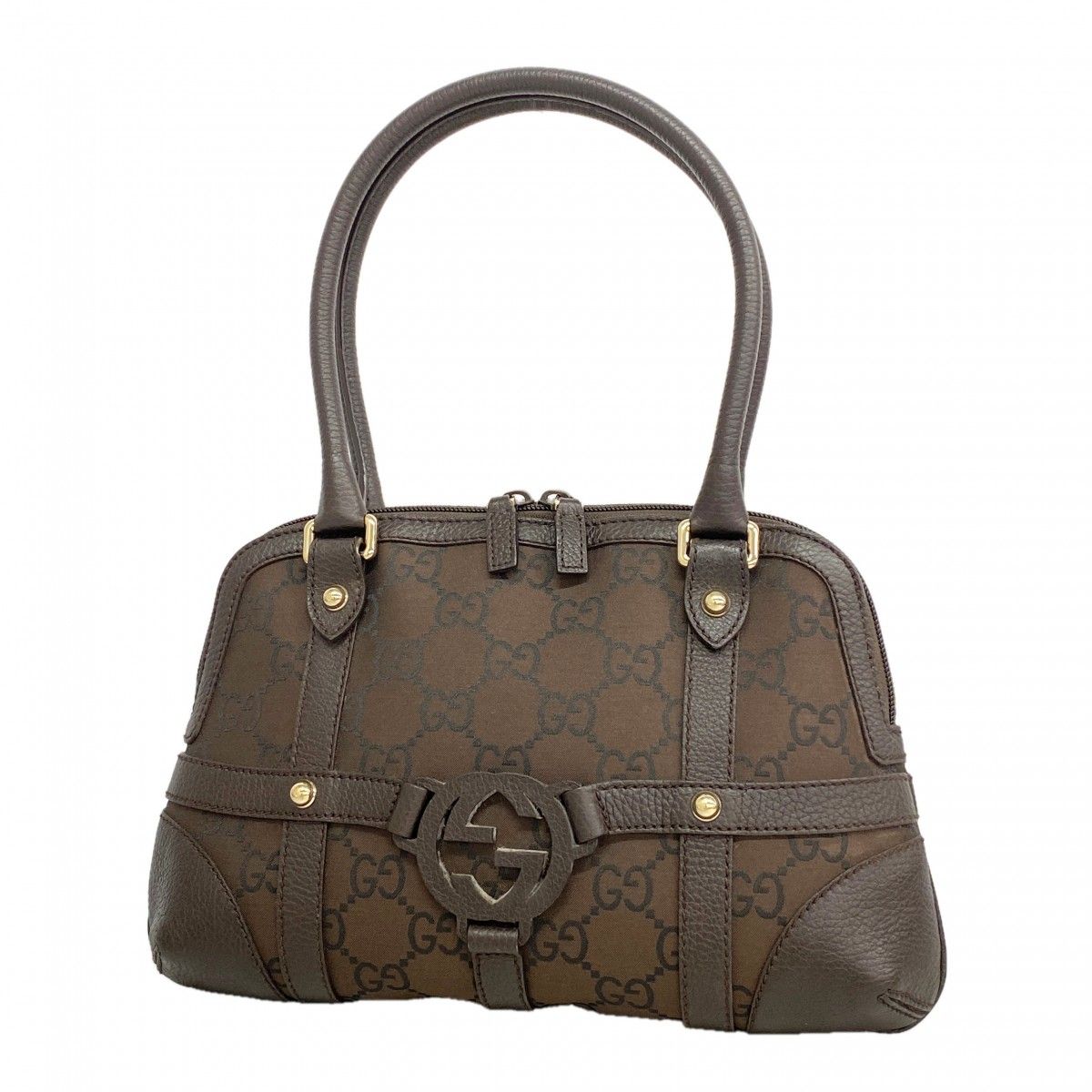 Gucci Handbag GG Nylon Brown Champagne Gold