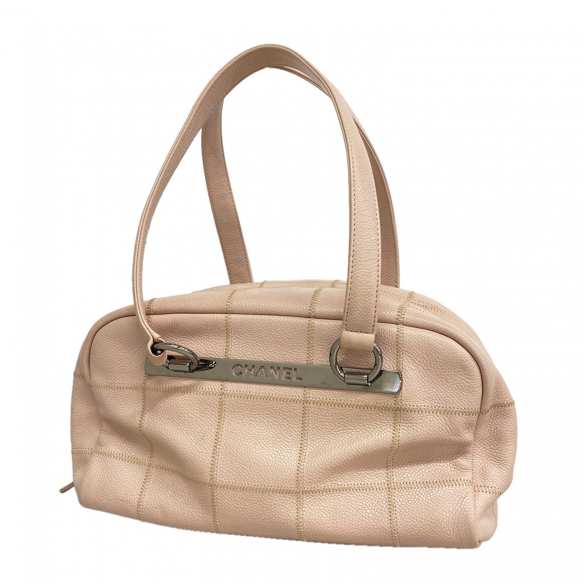 Chanel Handbag Choco Bar Caviar Leather Baby Pink Silver
