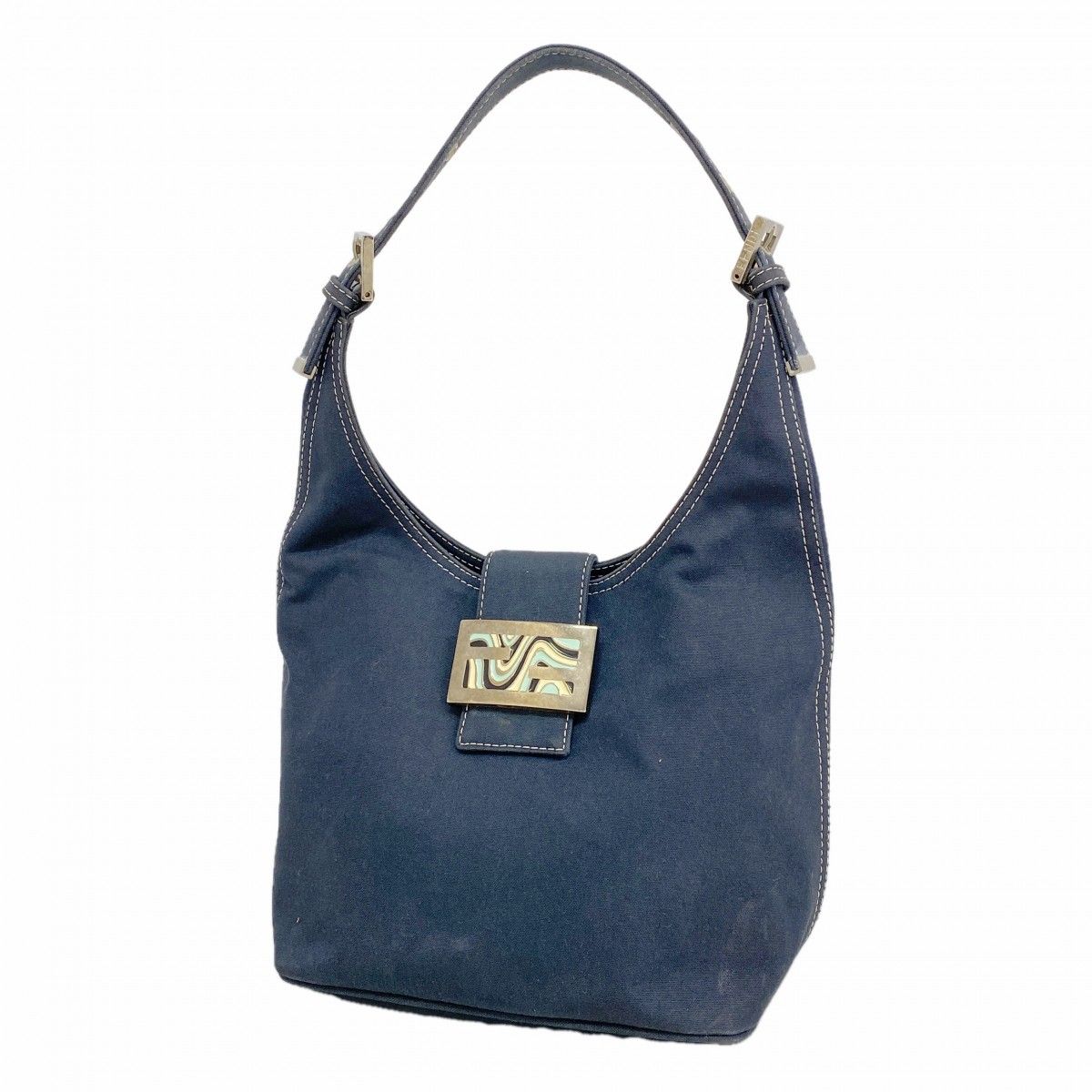 Fendi Handbag Canvas Navy Silver