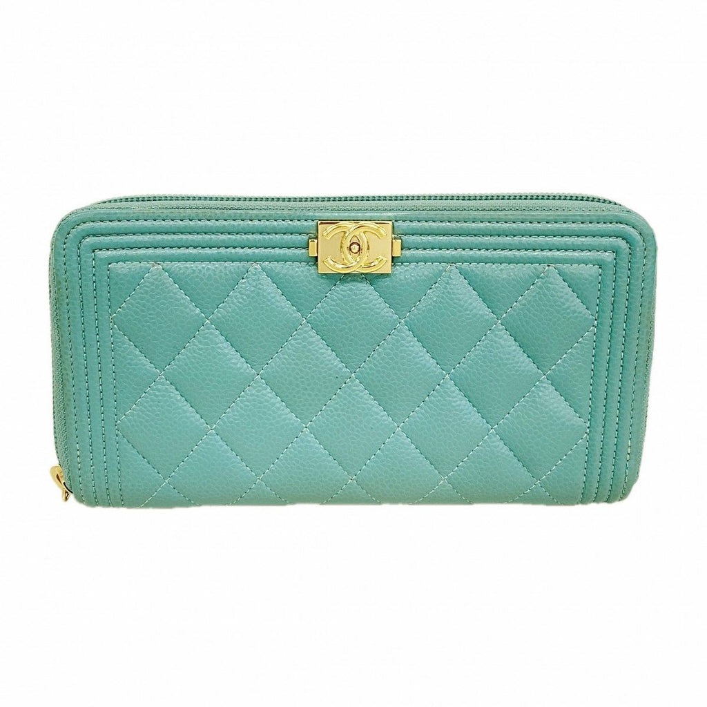 Chanel Wallet Boy Caviar Leather Blue Gold