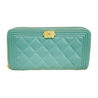 Chanel Wallet Boy Caviar Leather Blue Gold