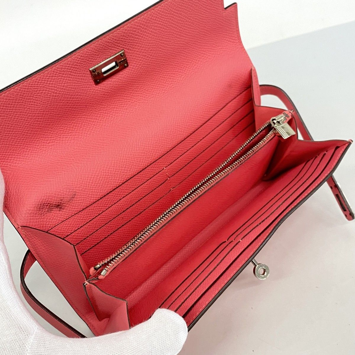 Hermes Wallet Kelly Veau Epsom Rose Azalea Silver — view 3