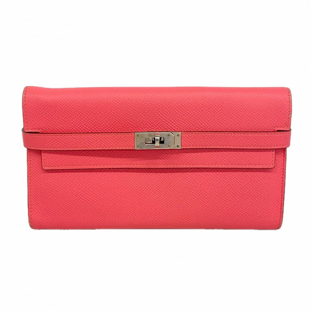 Hermes Wallet Kelly Veau Epsom Rose Azalea Silver