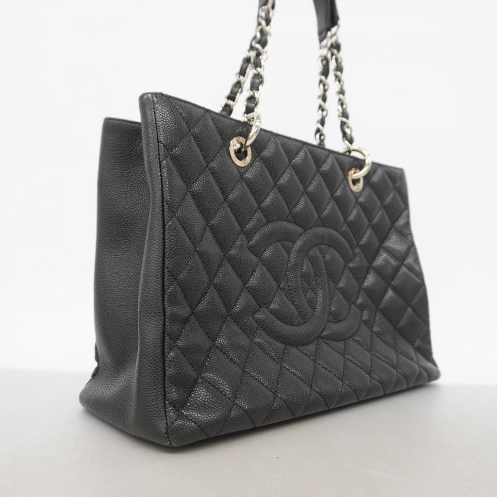 Chanel Chain Tote Quilted Caviar Leather Black Silver — view 2