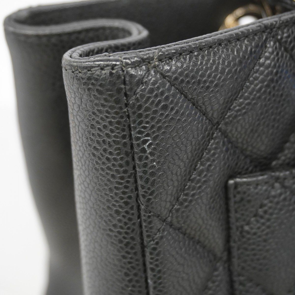 Chanel Chain Tote Quilted Caviar Leather Black Silver — view 7